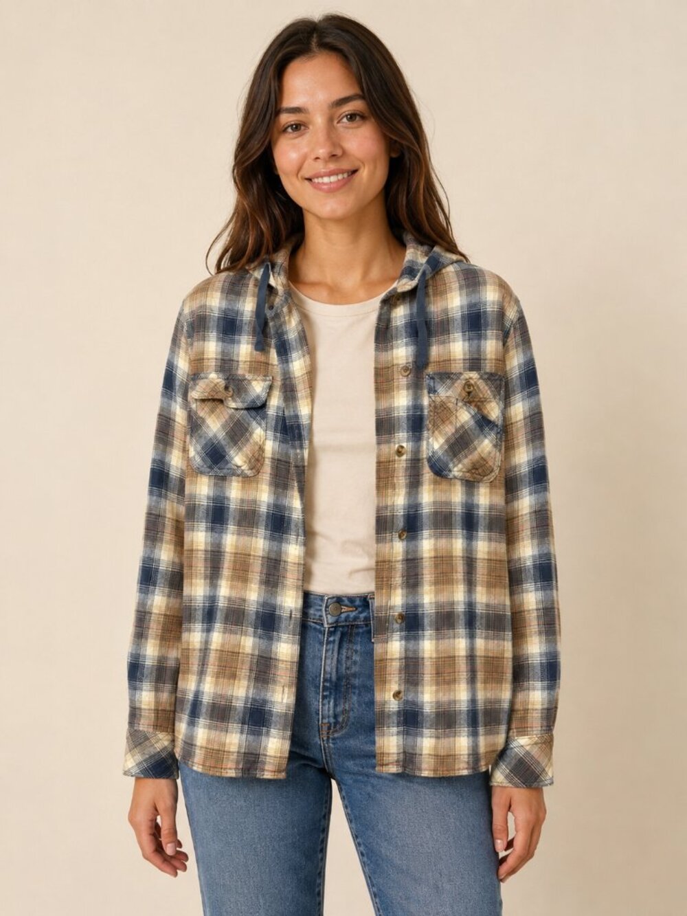 Carhartt Women’s M Relaxed Fit Hooded Plaid Flannel Shirt Bluestone 104517 - Picture 2 of 5